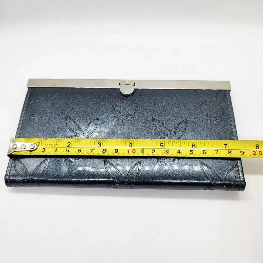 Y2K Playboy Sparkly Charcoal Grey Embossed Signature Bunny Logo Large Wallet